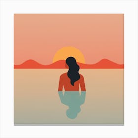 Sunset Woman In Water Canvas Print