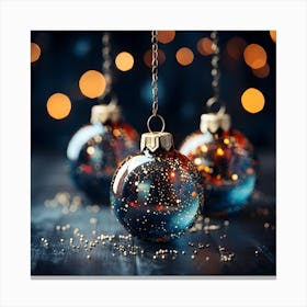 Christmas Baubles On A Dark Background Canvas Print