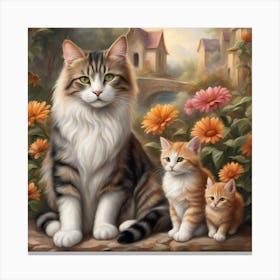 Cat And Kittens Canvas Print