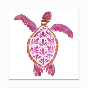 Sea Turtle Pink Square Canvas Print