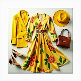 Yellow Dress And Accessories Leinwandbild