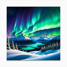 Aurora's Dance Over Snowy Horizons Canvas Print