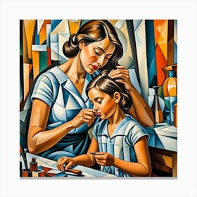 Woman Combing Child's Hair Canvas Print