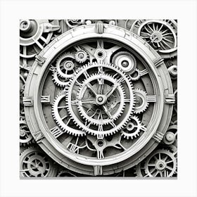 Steampunk Timepiece Monochrome Cubism Style Canvas Print