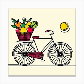 Bike Ride: A Pop Art Line Art of a Bicycle with a Basket of Fruits Canvas Print