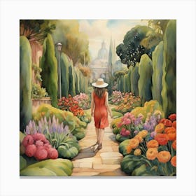 Woman In A Garden art print Canvas Print