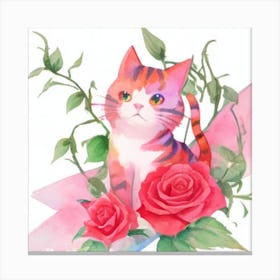 Cat With Roses2 Canvas Print