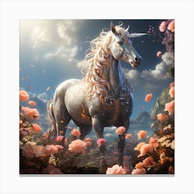 Unicorn In A Field Of Flowers Canvas Print