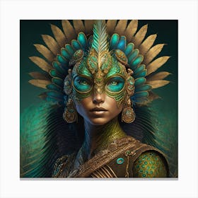 Firefly A Modern Illustration Of A Fierce Native American Warrior Peacock Iguana Hybrid Femme Fatale (20) Canvas Print