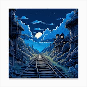 Train Tracks At Night Canvas Print
