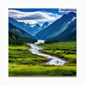 River And Mountains In Alaska Canvas Print