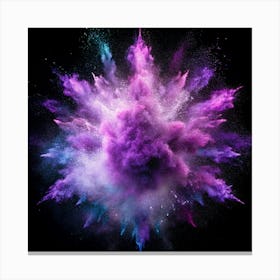 Purple, Pink And Blue Powder Explosion On Black Background Canvas Print