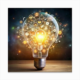 Light Bulb With Icons Canvas Print