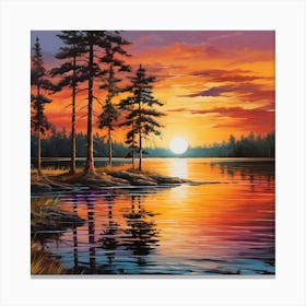 Sunset Over Lake Canvas Print