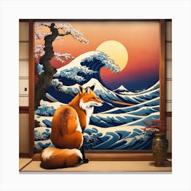 Fox In Front Of The Great Wave Canvas Print