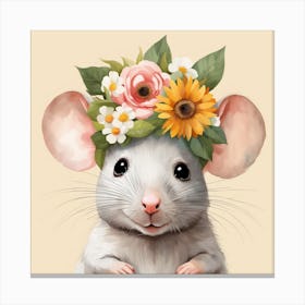 Floral Baby Rat Nursery Illustration (11) Canvas Print