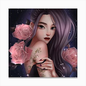 Anime Girl With Roses Canvas Print