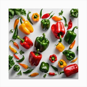 Colorful Peppers On White Background Canvas Print