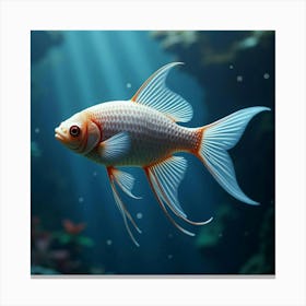 A Futuristic Fish With Sleek, Metallic Fins Swimming Through A Digital Aquarium Canvas Print