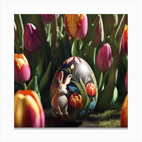 Easter Egg Hunt in the Tulip Garden Canvas Print