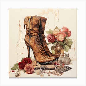 Roses And Boots Canvas Print