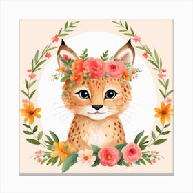 Floral Baby Lynx Nursery Illustration (23) Canvas Print