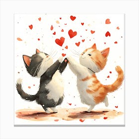 Dancing Cats Under Falling Heart 6 Canvas Print