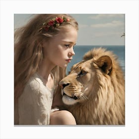 Lion And Girl 2 Canvas Print