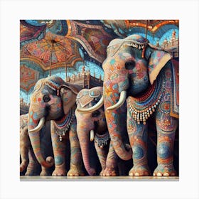 Elephants under an Umbrella Canvas Print