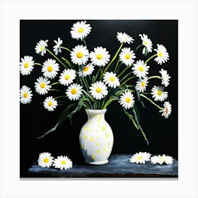 Daisy Flowers Vase Dark Art Canvas Print