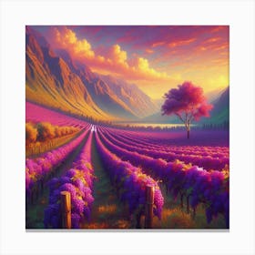 Purple Vineyard At Sunset 1 Canvas Print