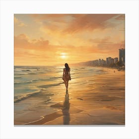 Woman Walking On The Beach Canvas Print