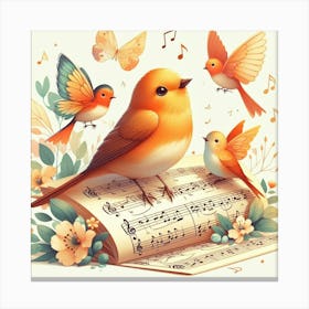 Bird On Music Sheet Canvas Print