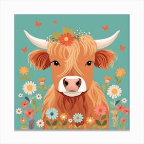 Floral Baby Highland Cow Nursery Illustration (6) Canvas Print