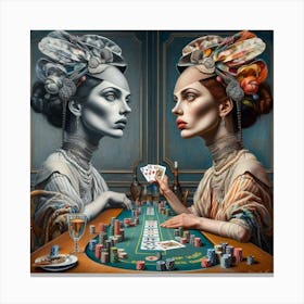 Two Women Playing Poker Canvas Print