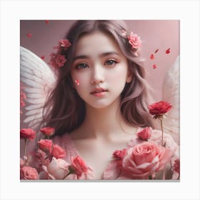 Angel With Roses Canvas Print