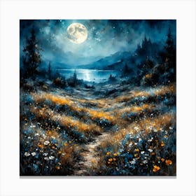 Moonlit Flower Field Canvas Print