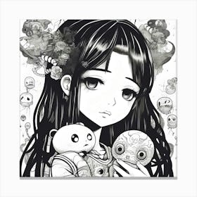 Anime Girl Holding Teddy Bears 1 Canvas Print