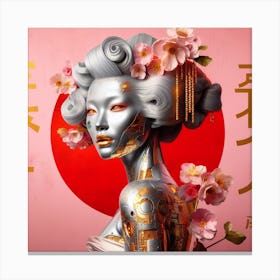 Asian Woman With Flowers Canvas Print