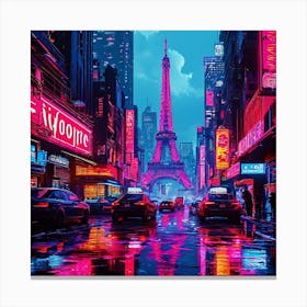 Neon City, Travel Posters A Retro-Inspired Travel Posters Showcasing Iconic Destination Canvas Print