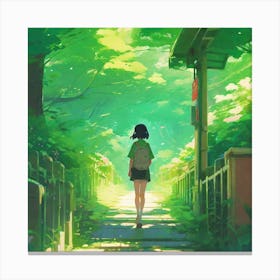 Girl Walking Through The Forest Canvas Print