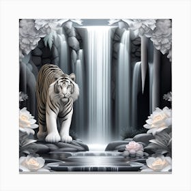 White Tiger By The Waterfall Canvas Print