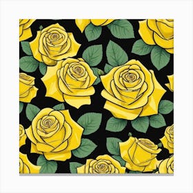 Yellow Roses On Black Background 1 Canvas Print