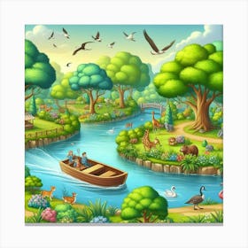 Zoo Landscape Illustration Canvas Print