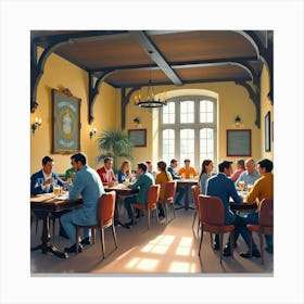 A Watercolor Of A Traditional English Pub With Patrons Enjoying A Lively Quiz Night 1 Canvas Print