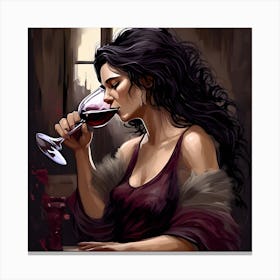 Woman Drinking Wine Canvas Print