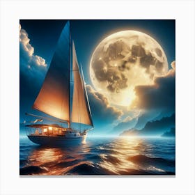 Yacht In Moonlight Canvas Print