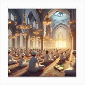 Muslims Praying In A Mosqueلمشاعر الروحانية في رمضان Canvas Print