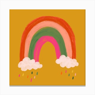 Rainbow And Raindrops Square Canvas Print