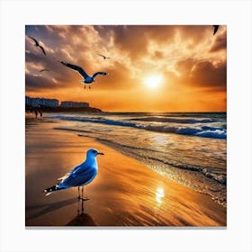 Seagulls On The Beach Canvas Print